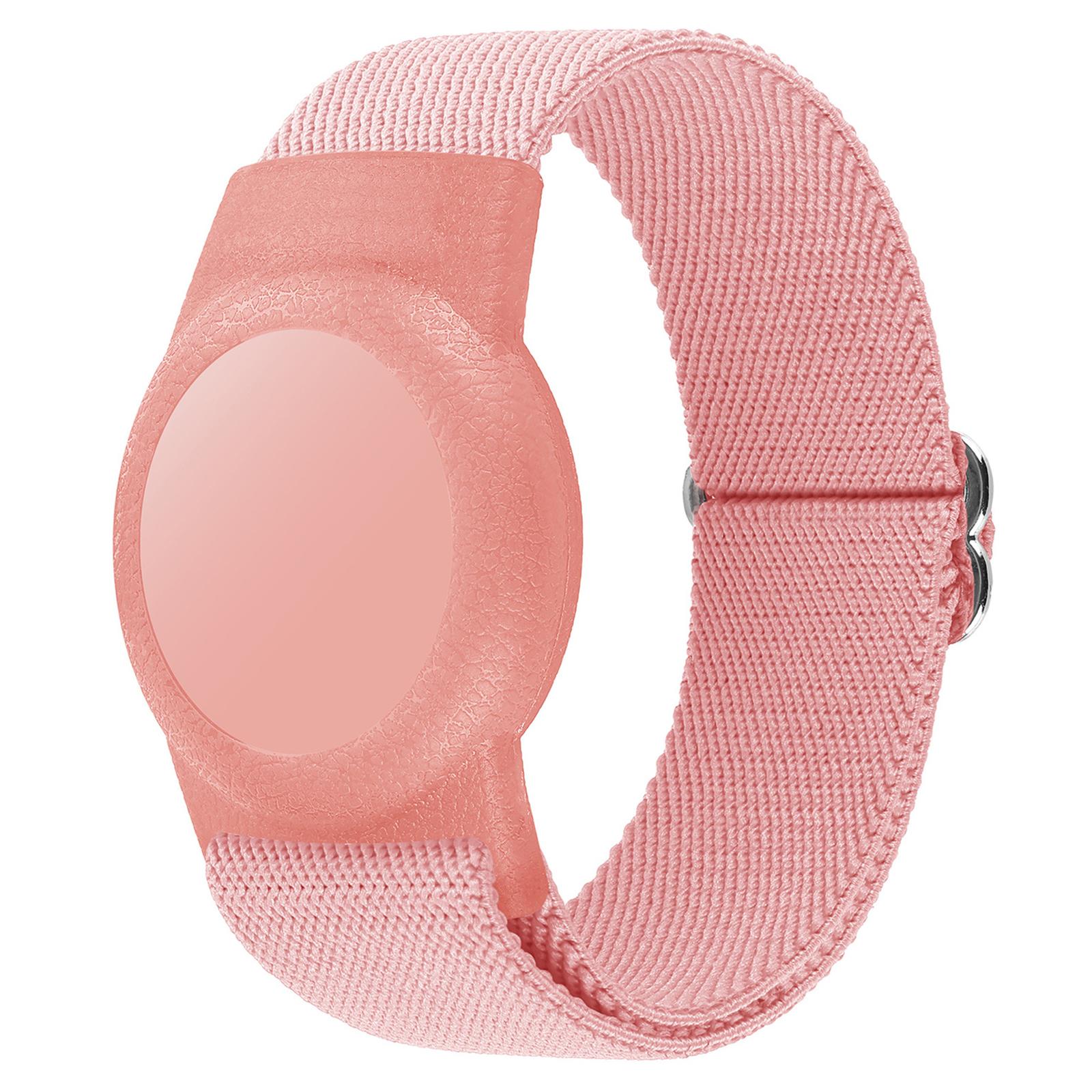 For AirTag 2nd Gen / AirTag 1st Gen xDfind Adjustable Elastic Nylon Watch Band Style Anti-lost Tracker Protective Cover(Pink) - Shopkiz.com