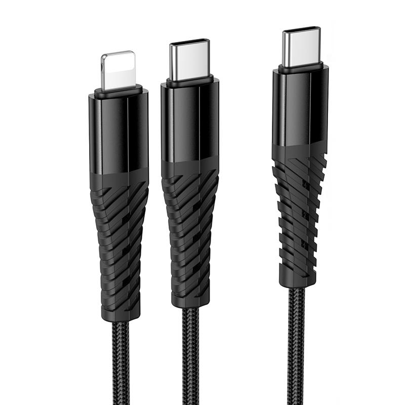 hoco X123 Victory Type-C to Type-C and 8 Pin 2 in 1 Charging Cable, Length: 1m(Black) - Shopkiz.com
