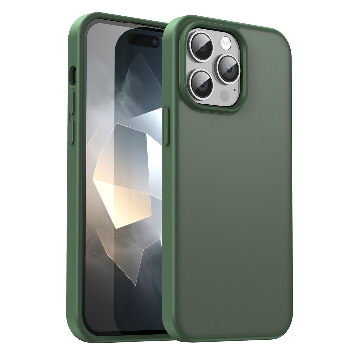 For iPhone 14 Pro Max Fanying Series PC Hybrid TPU Translucent Frosted Phone Case(Olive Green) - Shopkiz.com