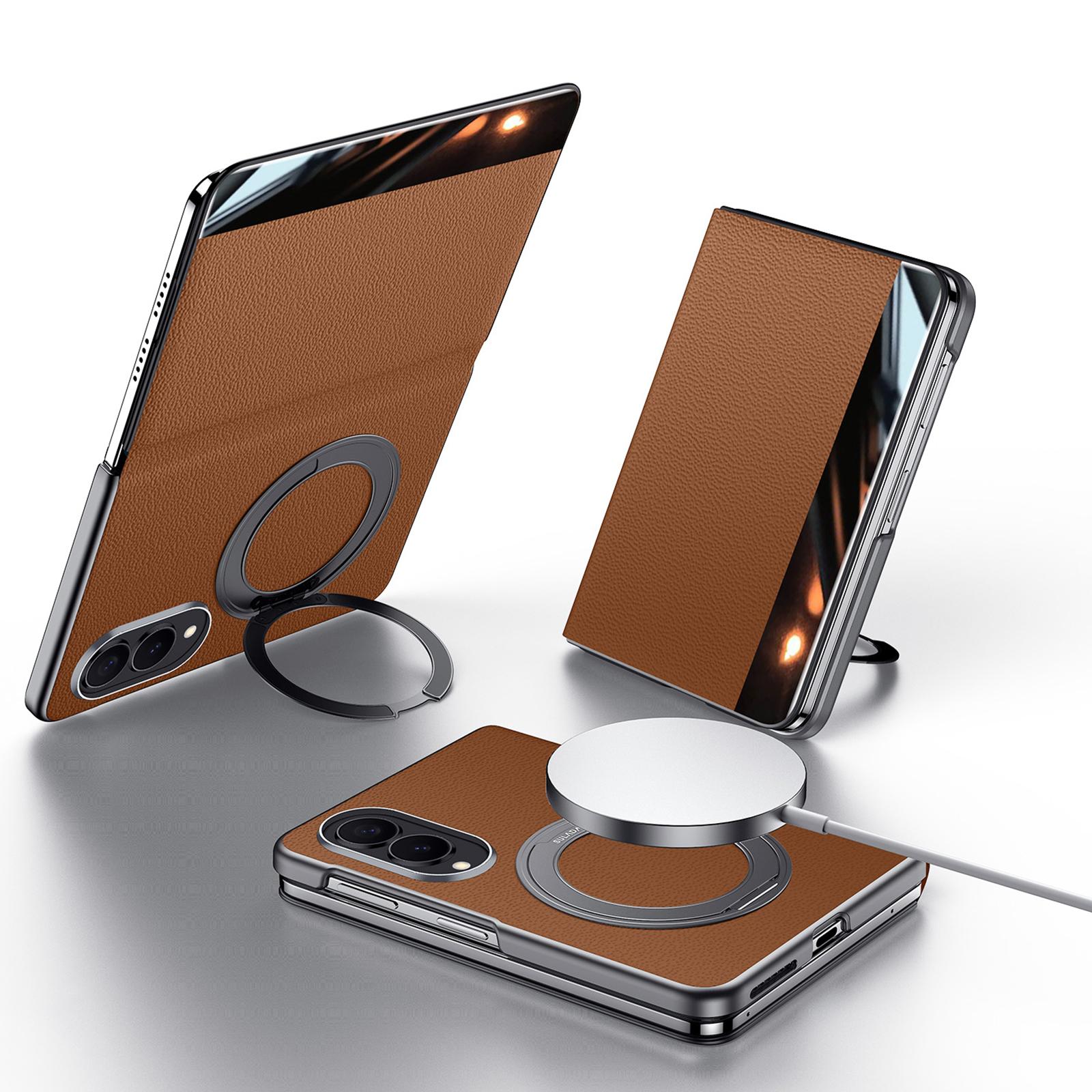 For Galaxy Z Fold8 5G SULADA Smart View Window MagSafe Magnetic Holder Leather Phone Case(Brown) - Shopkiz.com