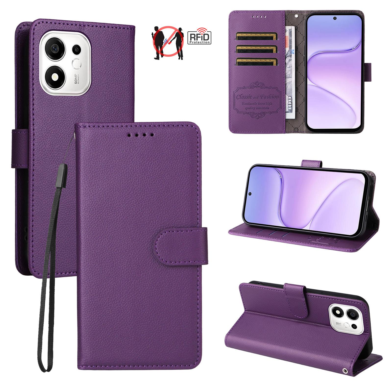 For Honor 600 Smart 5G Litchi Texture RFID Blocking 3-Card Wallet Leather Phone Case(Purple) - Shopkiz.com