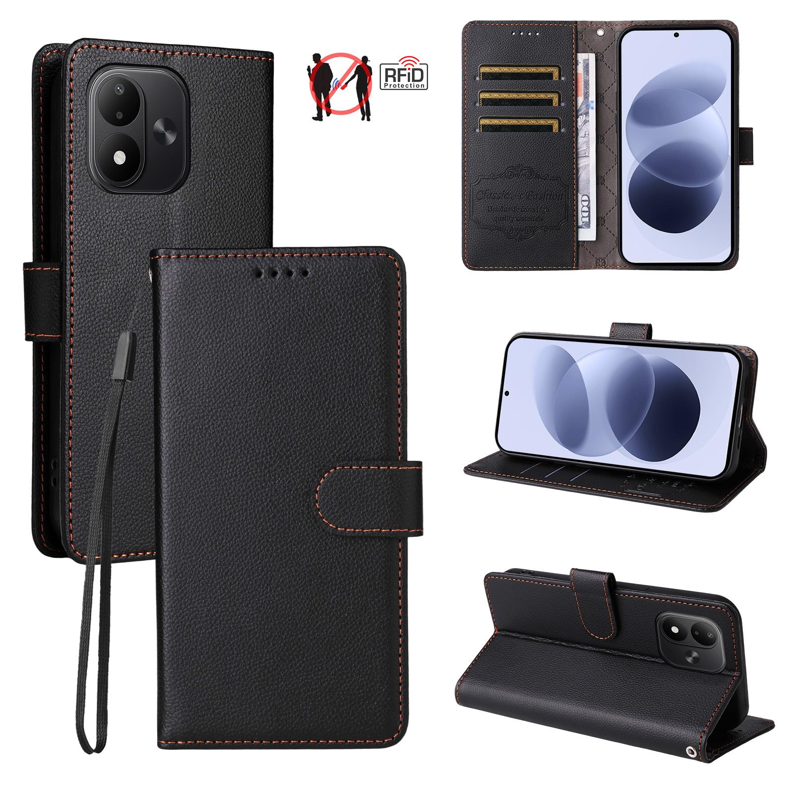 For Redmi Note 17 5G / 4G Global 171mm Litchi Texture RFID Blocking 3-Card Wallet Leather Phone Case(Black) - Shopkiz.com