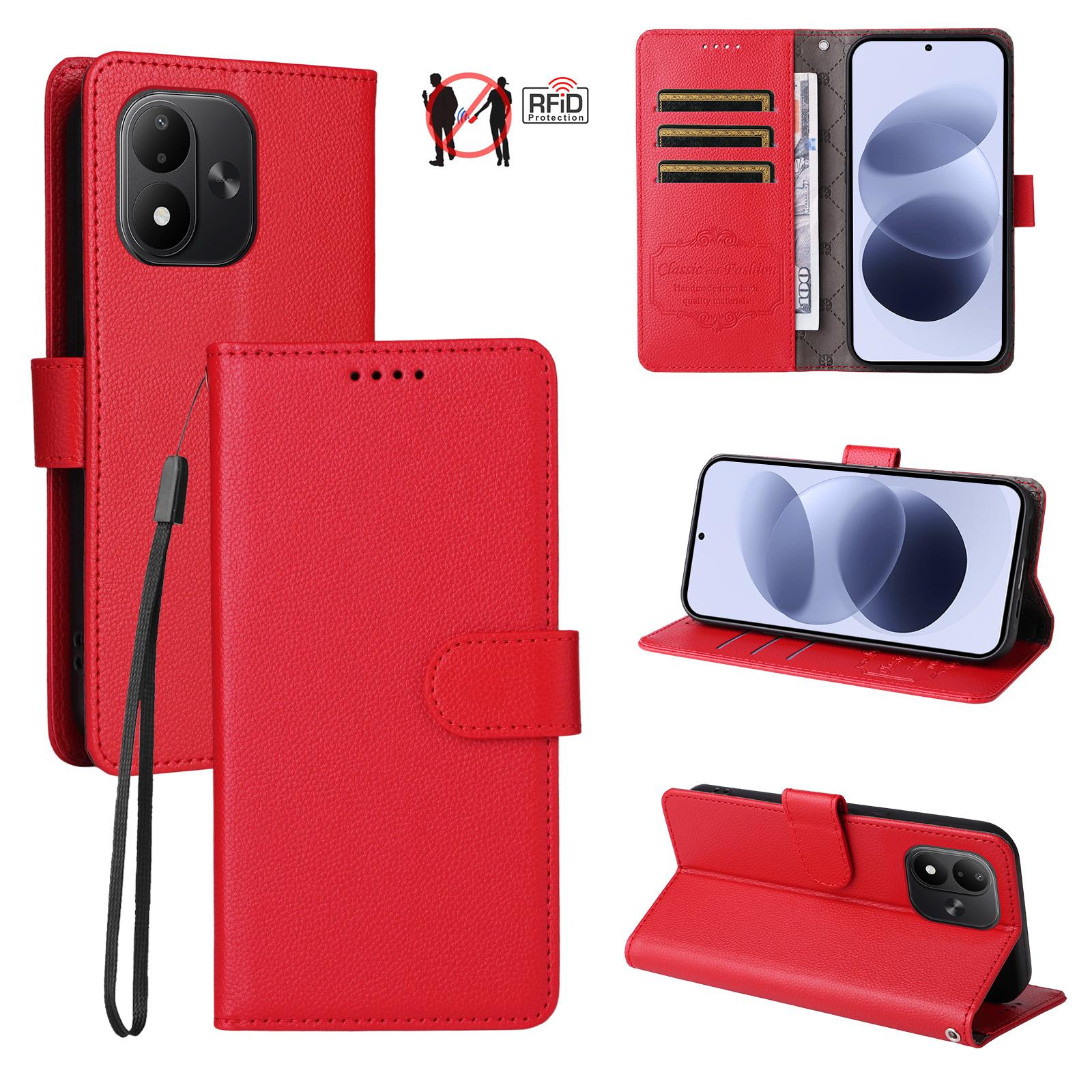 For Redmi Note 17 5G / 4G Global 171mm Litchi Texture RFID Blocking 3-Card Wallet Leather Phone Case(Red) - Shopkiz.com