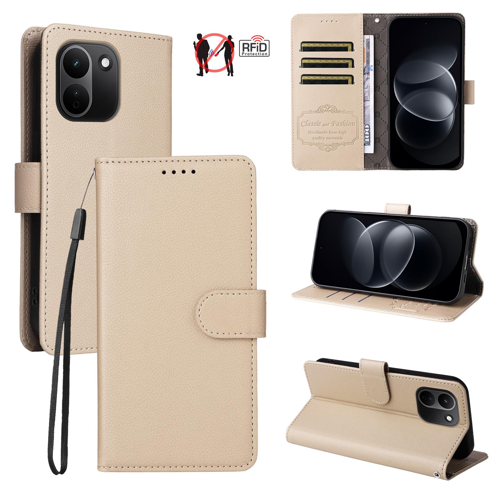 For Redmi Note 17 Pro+ 5G Global 163mm Litchi Texture RFID Blocking 3-Card Wallet Leather Phone Case(Beige) - Shopkiz.com