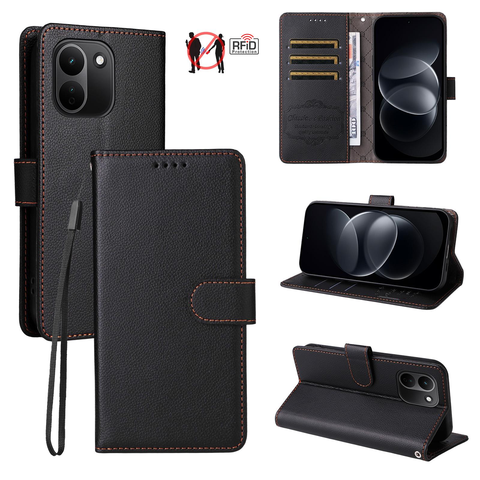 For Redmi Note 17 Pro+ 5G Global 163mm Litchi Texture RFID Blocking 3-Card Wallet Leather Phone Case(Black) - Shopkiz.com