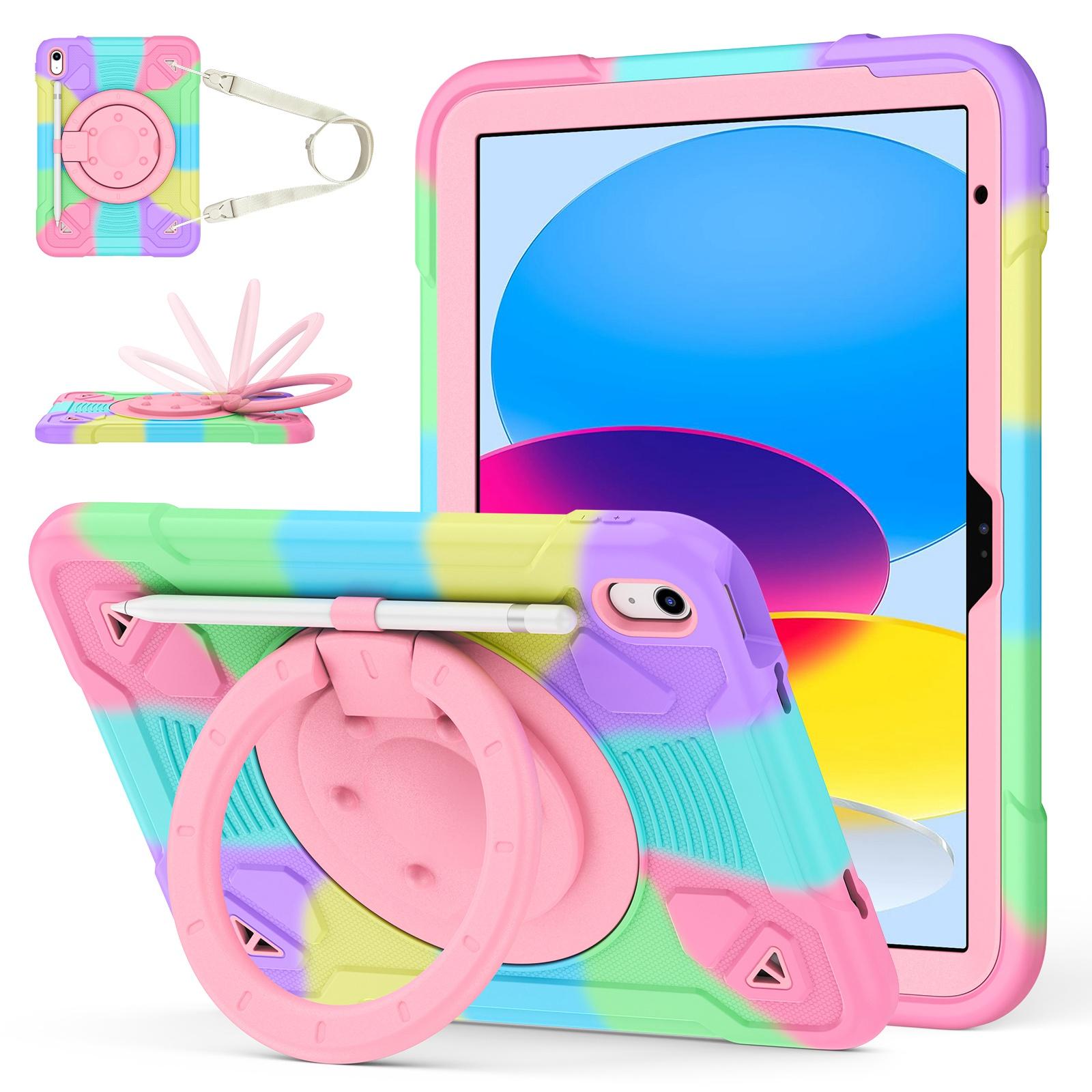 For iPad 2025 / 2022 Space Planet Ring Holder Silicone Hydric PC Tablet Case with Shoulder Strap(Colorful Purple) - Shopkiz.com