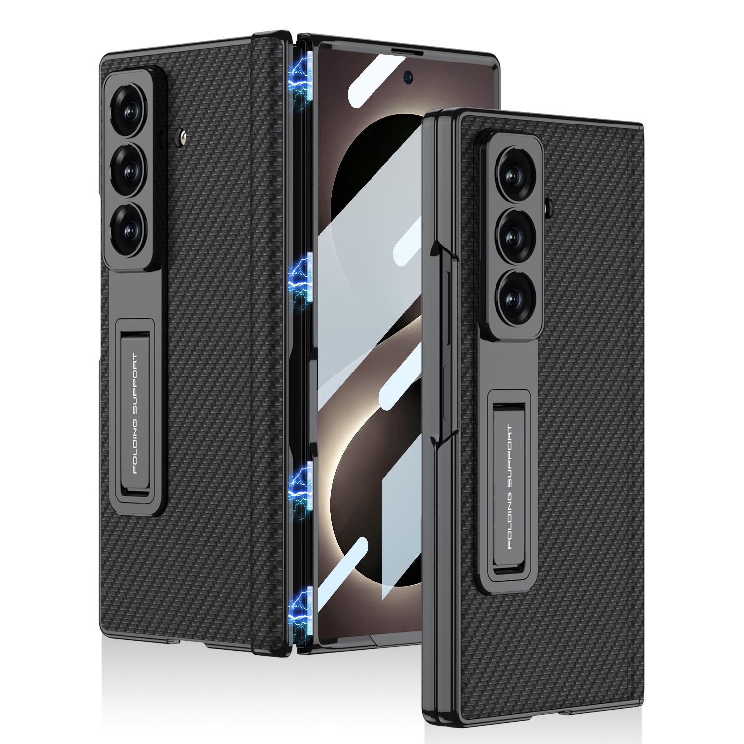 For Galaxy Z Fold8 Ultra 5G GKK Integrated Magnetic Phantom Leather Hinge Phone Case with Holder(Carbon Fibre) - Shopkiz.com