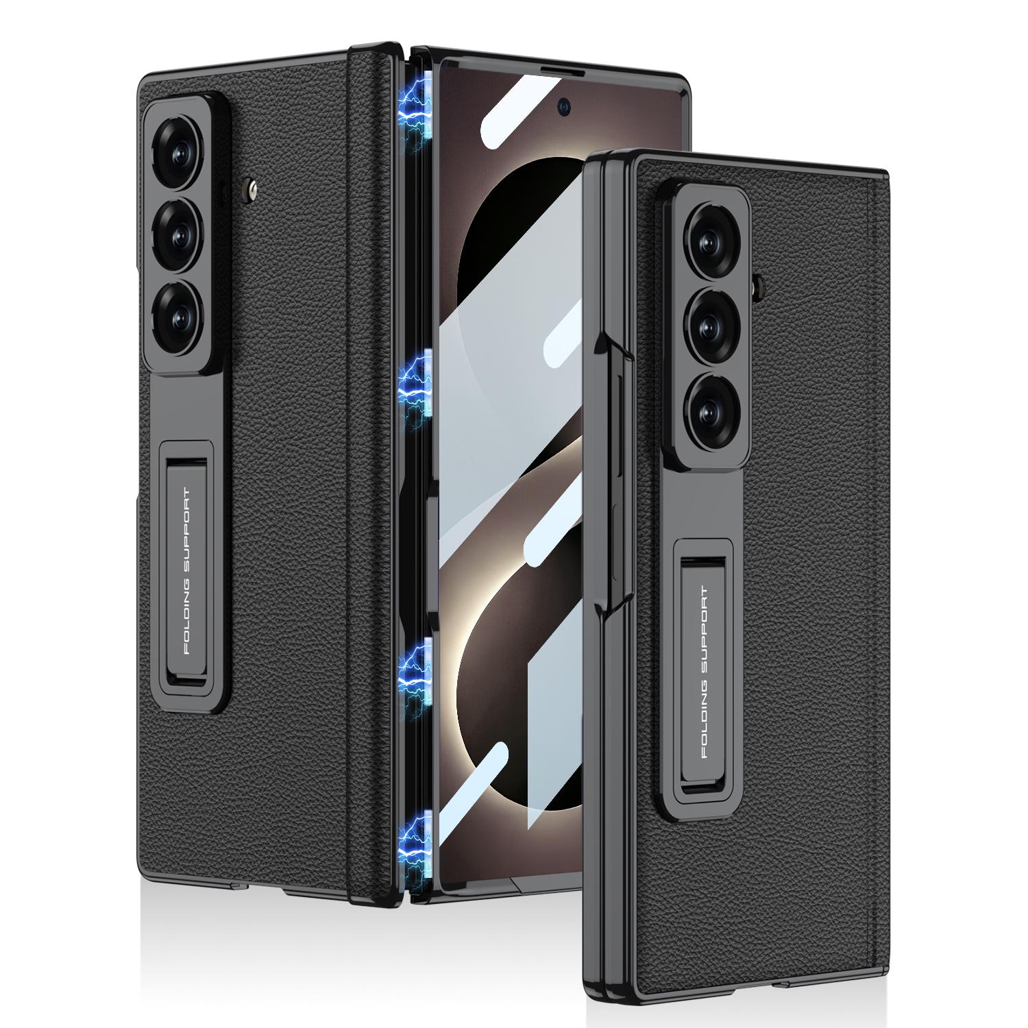 For Galaxy Z Fold8 Ultra 5G GKK Integrated Magnetic Phantom Leather Hinge Phone Case with Holder(Black) - Shopkiz.com