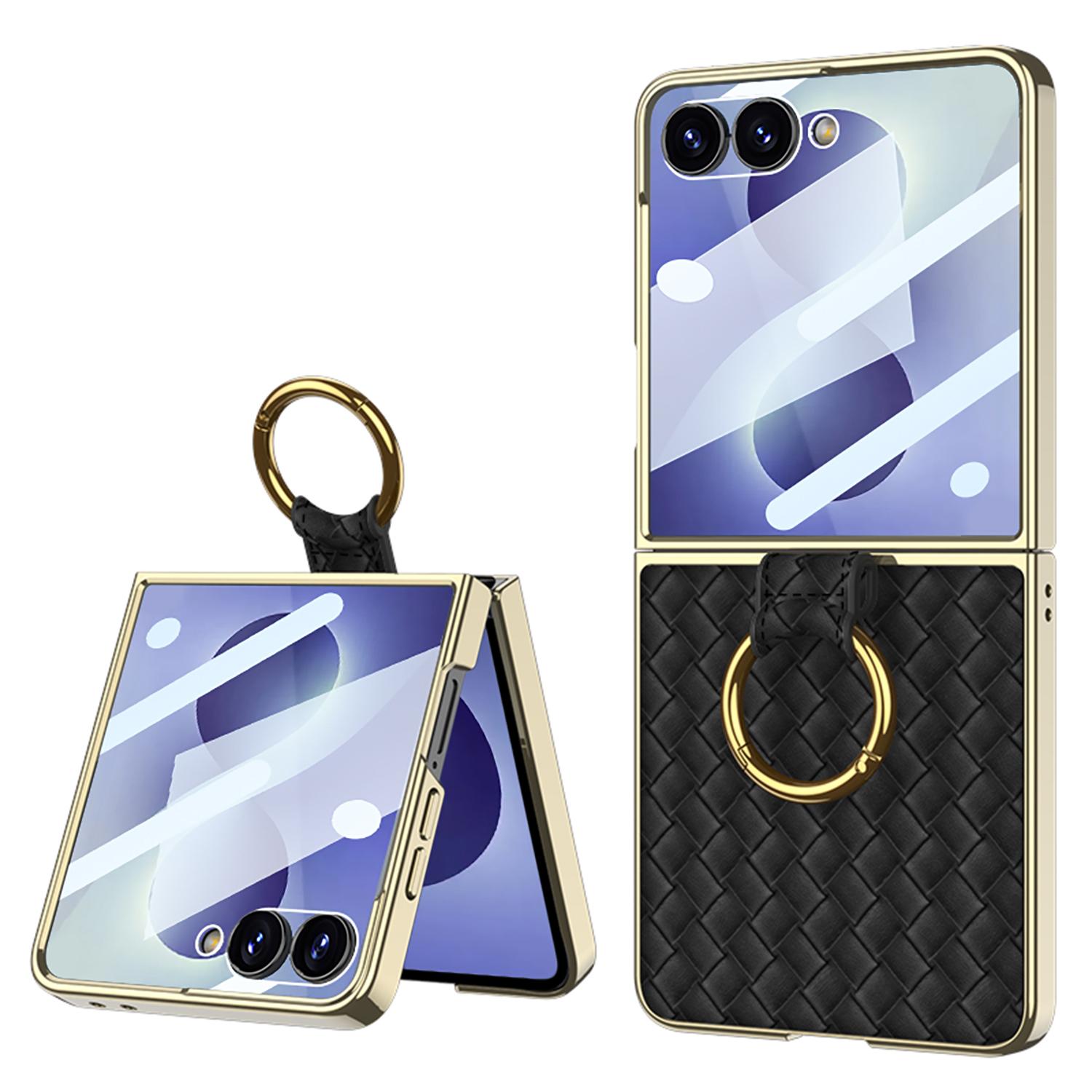 For Galaxy Z Flip8 5G GKK Integrated Plating Weave Texture Phone Case with Ring Holder(Black) - Shopkiz.com