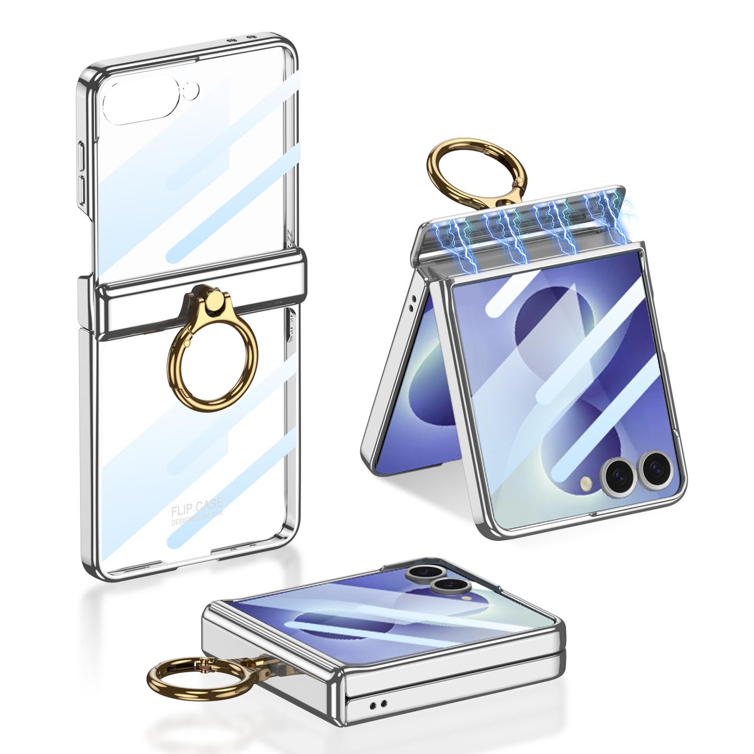 For Galaxy Z Flip8 5G GKK Integrated Magnetic Folding Phantom Rotary Phone Case with Ring Holder(Silver) - Shopkiz.com