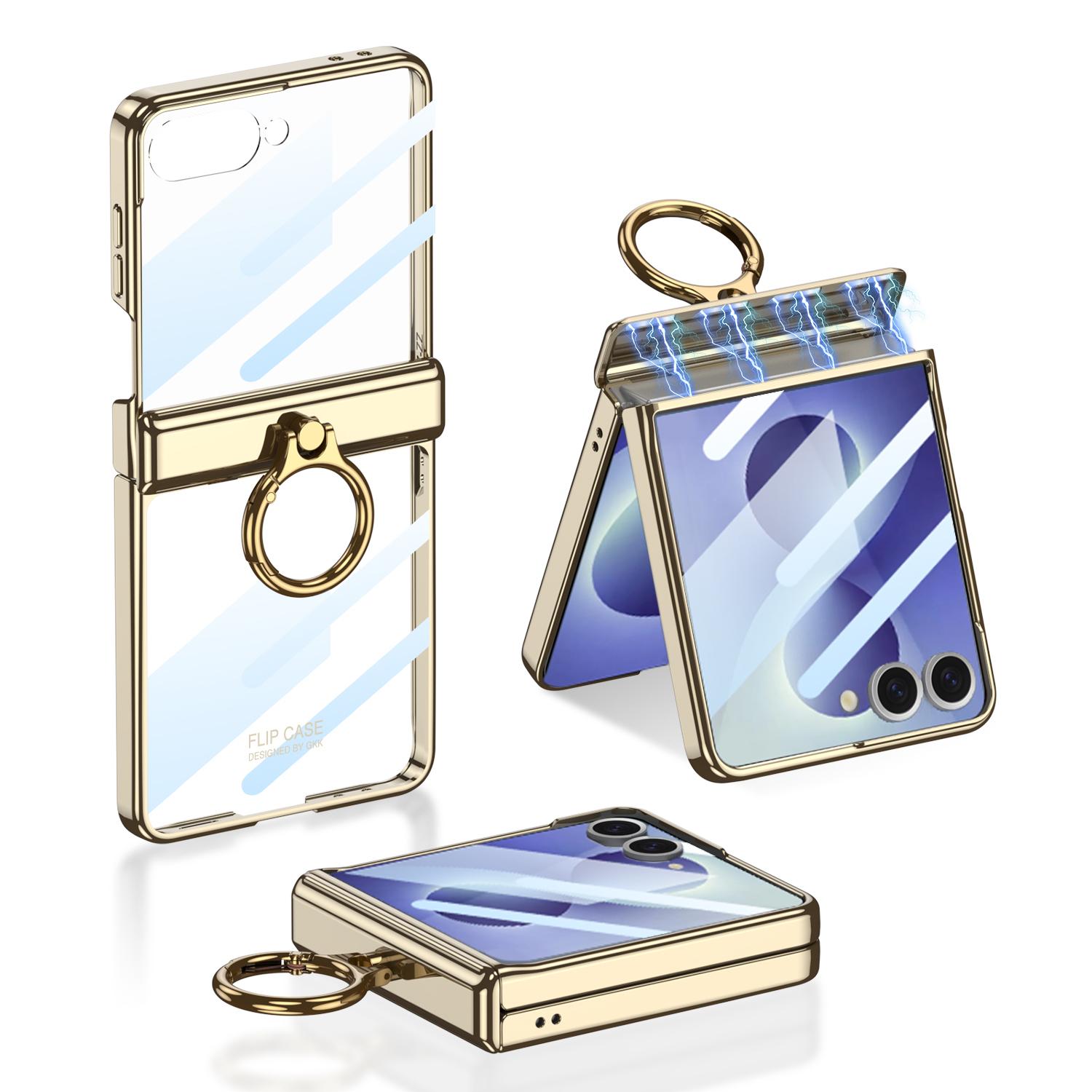 For Galaxy Z Flip8 5G GKK Integrated Magnetic Folding Phantom Rotary Phone Case with Ring Holder(Gold) - Shopkiz.com