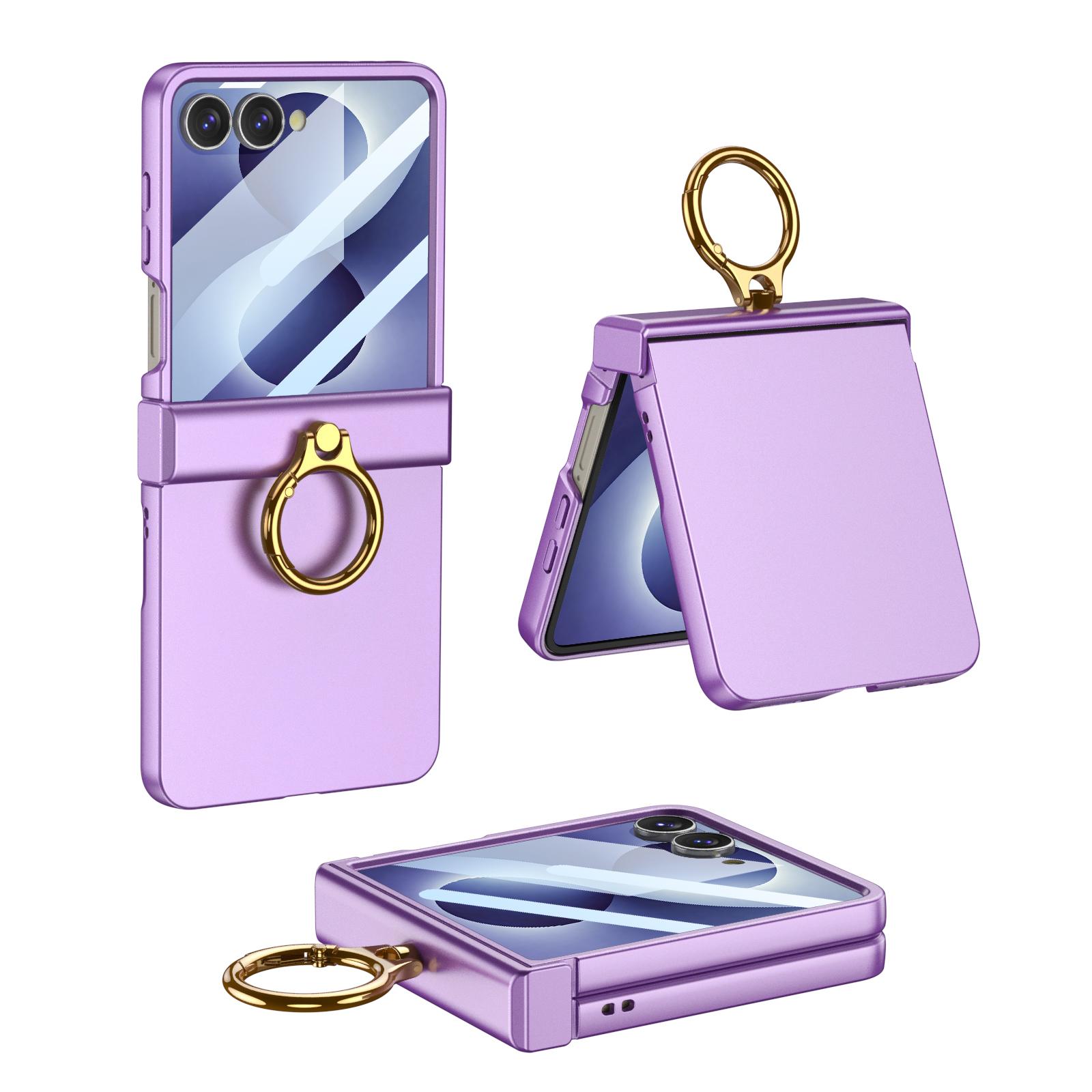 For Galaxy Z Flip8 5G GKK Integrated Ultra-thin Hinge Full Coverage Phone Case with Ring(Purple) - Shopkiz.com