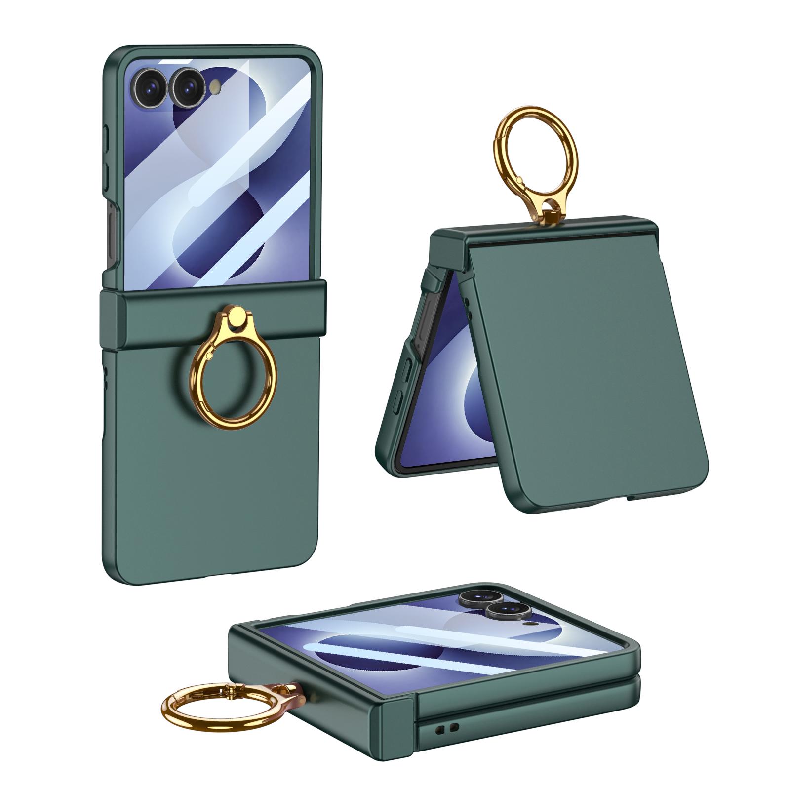 For Galaxy Z Flip8 5G GKK Integrated Ultra-thin Hinge Full Coverage Phone Case with Ring(Green) - Shopkiz.com
