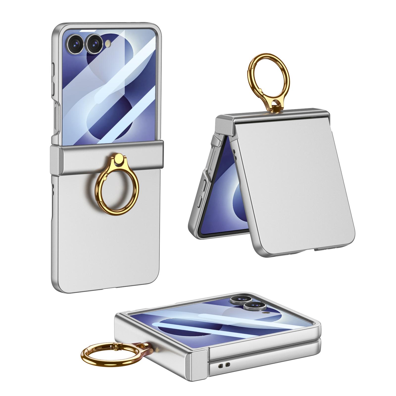 For Galaxy Z Flip8 5G GKK Integrated Ultra-thin Hinge Full Coverage Phone Case with Ring(Silver) - Shopkiz.com