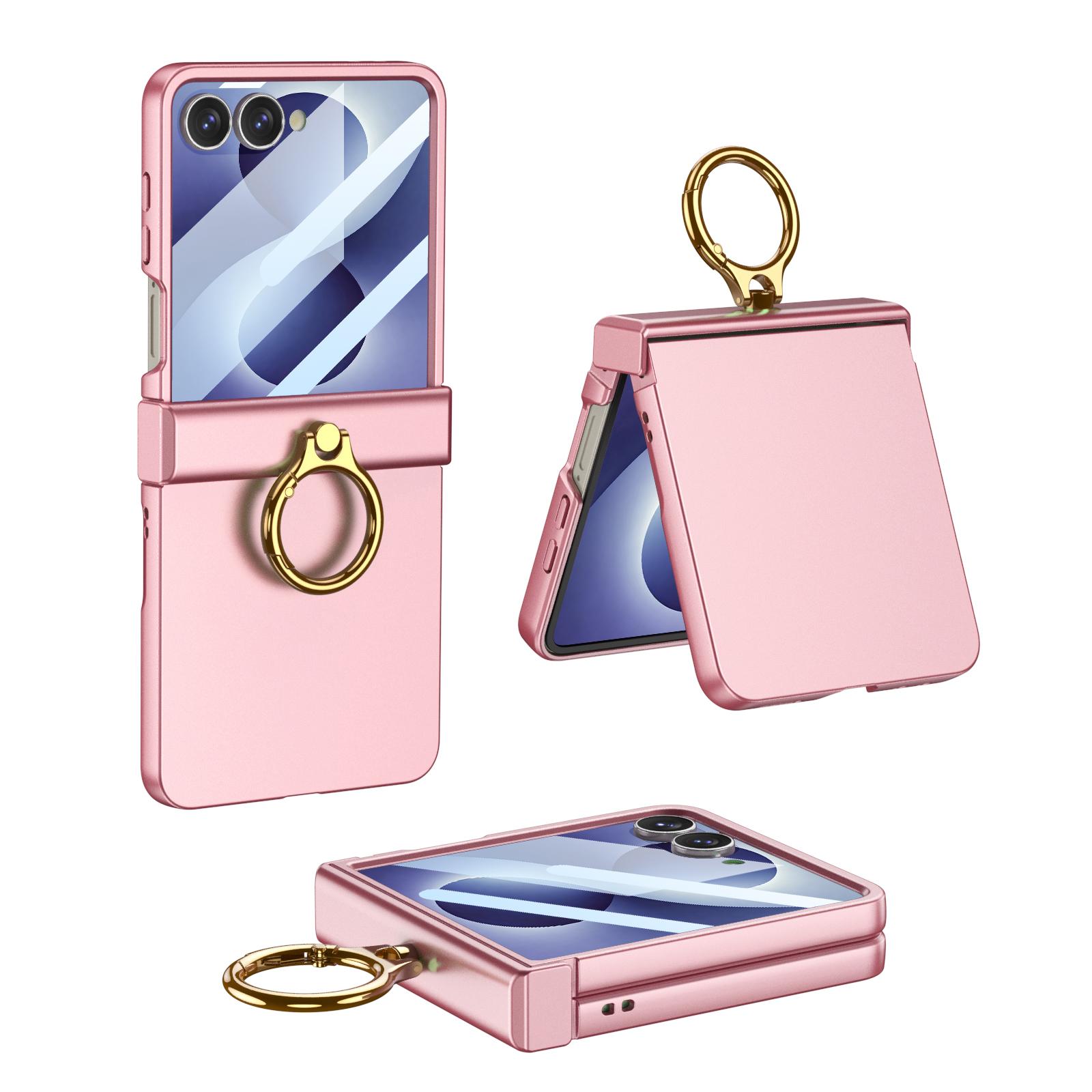 For Galaxy Z Flip8 5G GKK Integrated Ultra-thin Hinge Full Coverage Phone Case with Ring(Pink) - Shopkiz.com