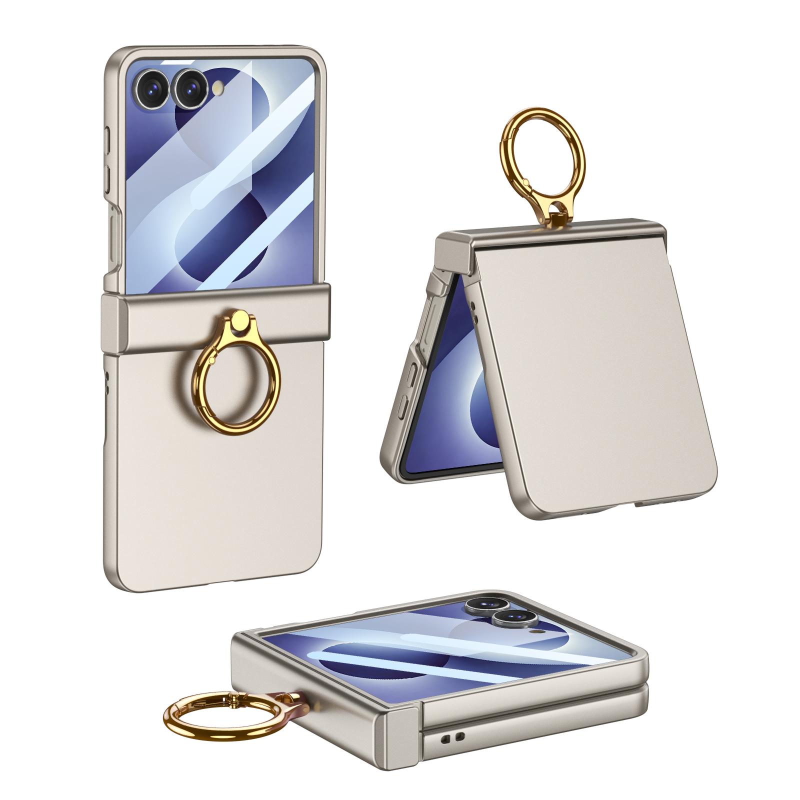 For Galaxy Z Flip8 5G GKK Integrated Ultra-thin Hinge Full Coverage Phone Case with Ring(Titanium Gray) - Shopkiz.com