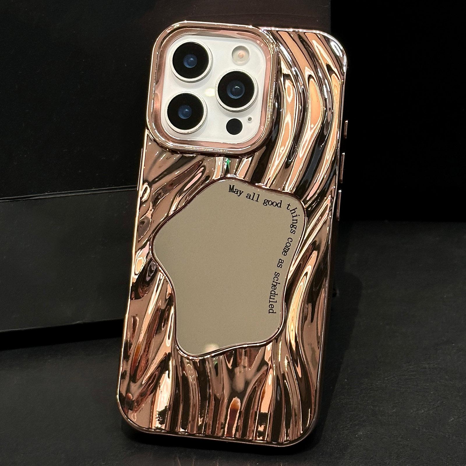 For iPhone 15 Pro Wave Electroplated Mirror TPU Full Coverage Phone Case(Gold) - Shopkiz.com