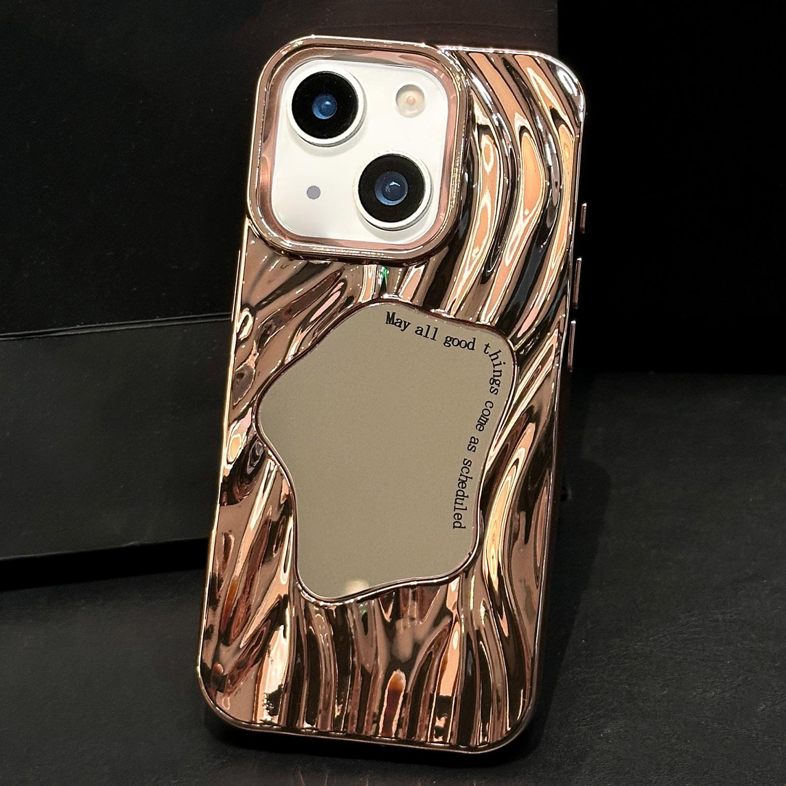 For iPhone 15 Plus Wave Electroplated Mirror TPU Full Coverage Phone Case(Gold) - Shopkiz.com