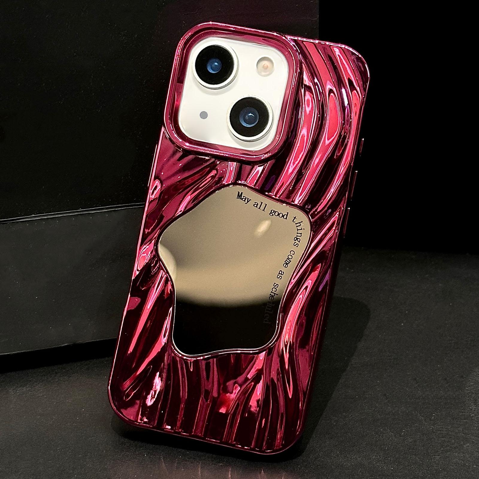 For iPhone 14 Plus Wave Electroplated Mirror TPU Full Coverage Phone Case(Red) - Shopkiz.com