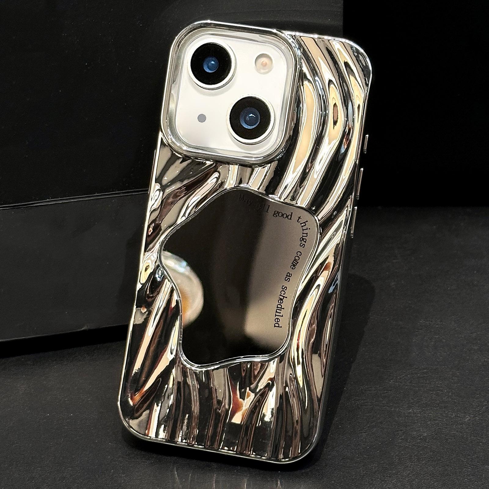 For iPhone 13 Wave Electroplated Mirror TPU Full Coverage Phone Case(Silver) - Shopkiz.com