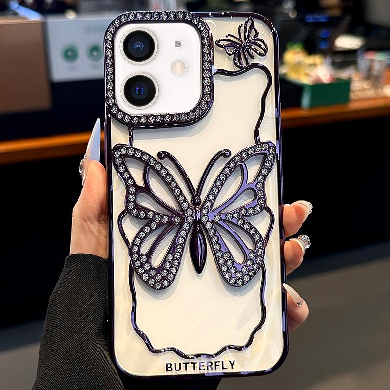 For iPhone 12 Hollow Butterfly Electroplating TPU Phone Case(Dark Purple) - Shopkiz.com