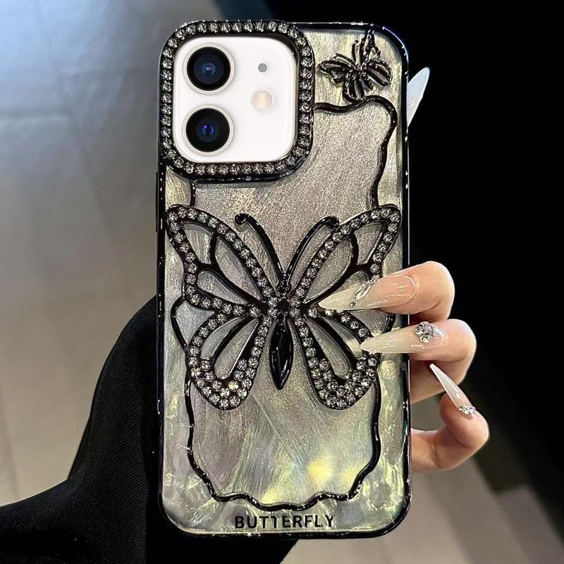 For iPhone 12 Butterfly Electroplating TPU Phone Case with Epoxy Cardboard(Black) - Shopkiz.com