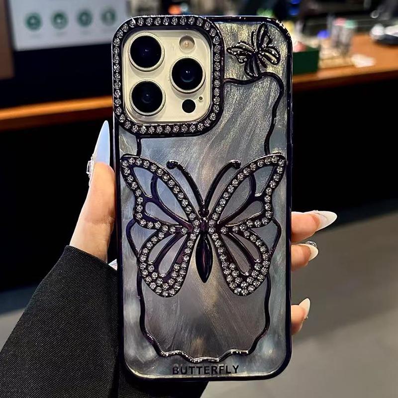 For iPhone 12 Pro Max Butterfly Electroplating TPU Phone Case with Epoxy Cardboard(Dark Purple) - Shopkiz.com