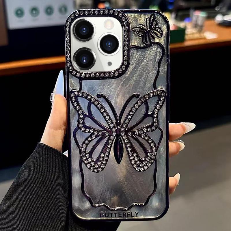 For iPhone 11 Pro Max Butterfly Electroplating TPU Phone Case with Epoxy Cardboard(Dark Purple) - Shopkiz.com