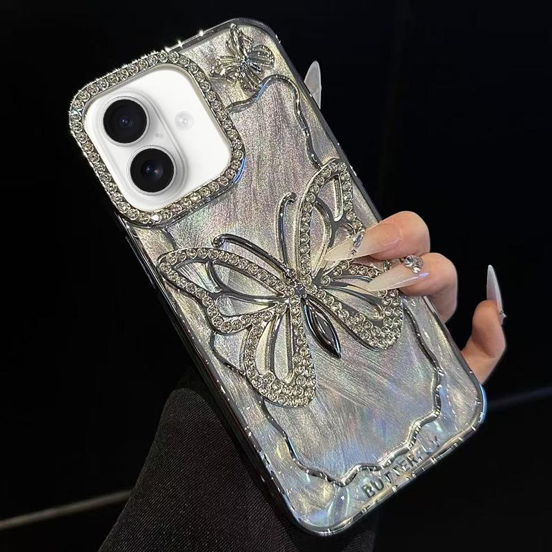 For iPhone 18 Butterfly Electroplating TPU Phone Case with Epoxy Cardboard(Silver) - Shopkiz.com