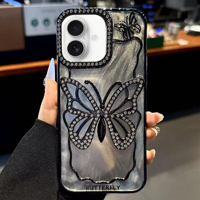 For iPhone 18 Butterfly Electroplating TPU Phone Case with Epoxy Cardboard(Black) - Shopkiz.com
