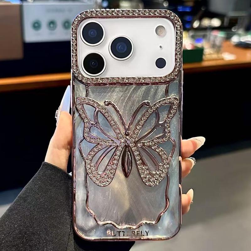 For iPhone 18 Pro Butterfly Electroplating TPU Phone Case with Epoxy Cardboard(Rose Gold) - Shopkiz.com