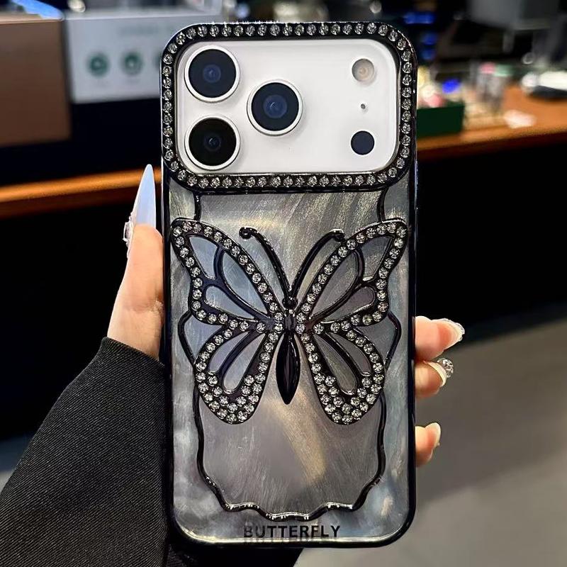 For iPhone 18 Pro Butterfly Electroplating TPU Phone Case with Epoxy Cardboard(Black) - Shopkiz.com