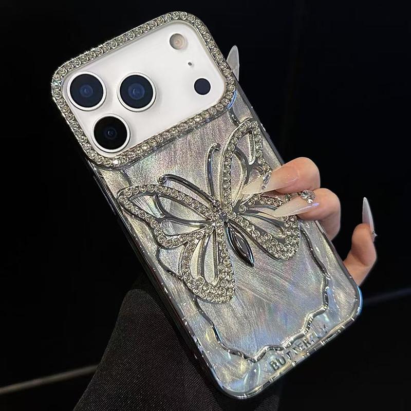 For iPhone 18 Pro Max Butterfly Electroplating TPU Phone Case with Epoxy Cardboard(Silver) - Shopkiz.com