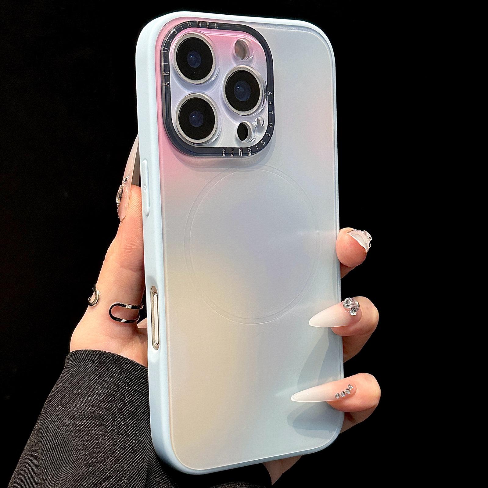 For iPhone 16 Pro Max Gradient Silk Print Acrylic Hybrid TPU MagSafe Phone Case(Blue) - Shopkiz.com