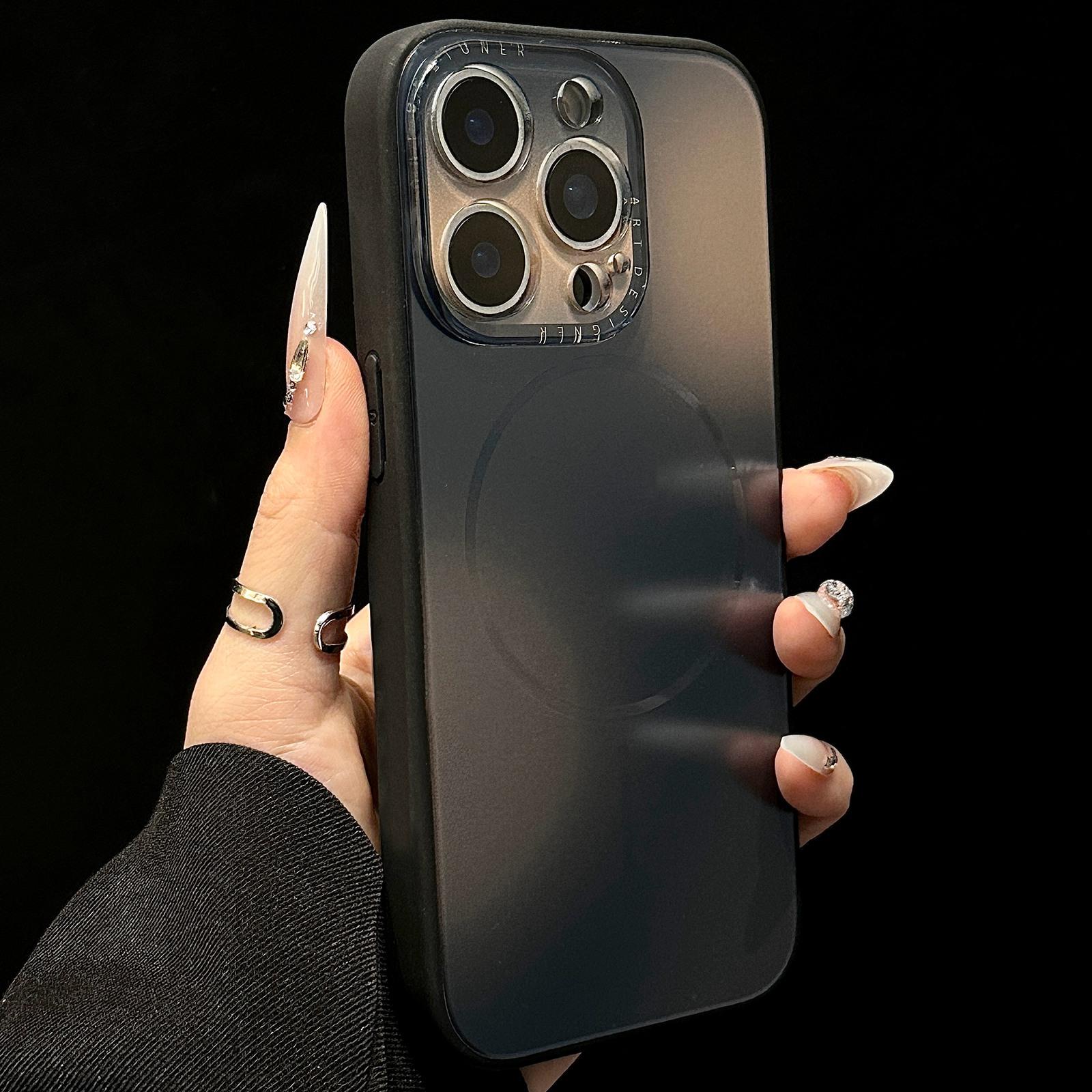 For iPhone 15 Pro Max Gradient Silk Print Acrylic Hybrid TPU MagSafe Phone Case(Black) - Shopkiz.com