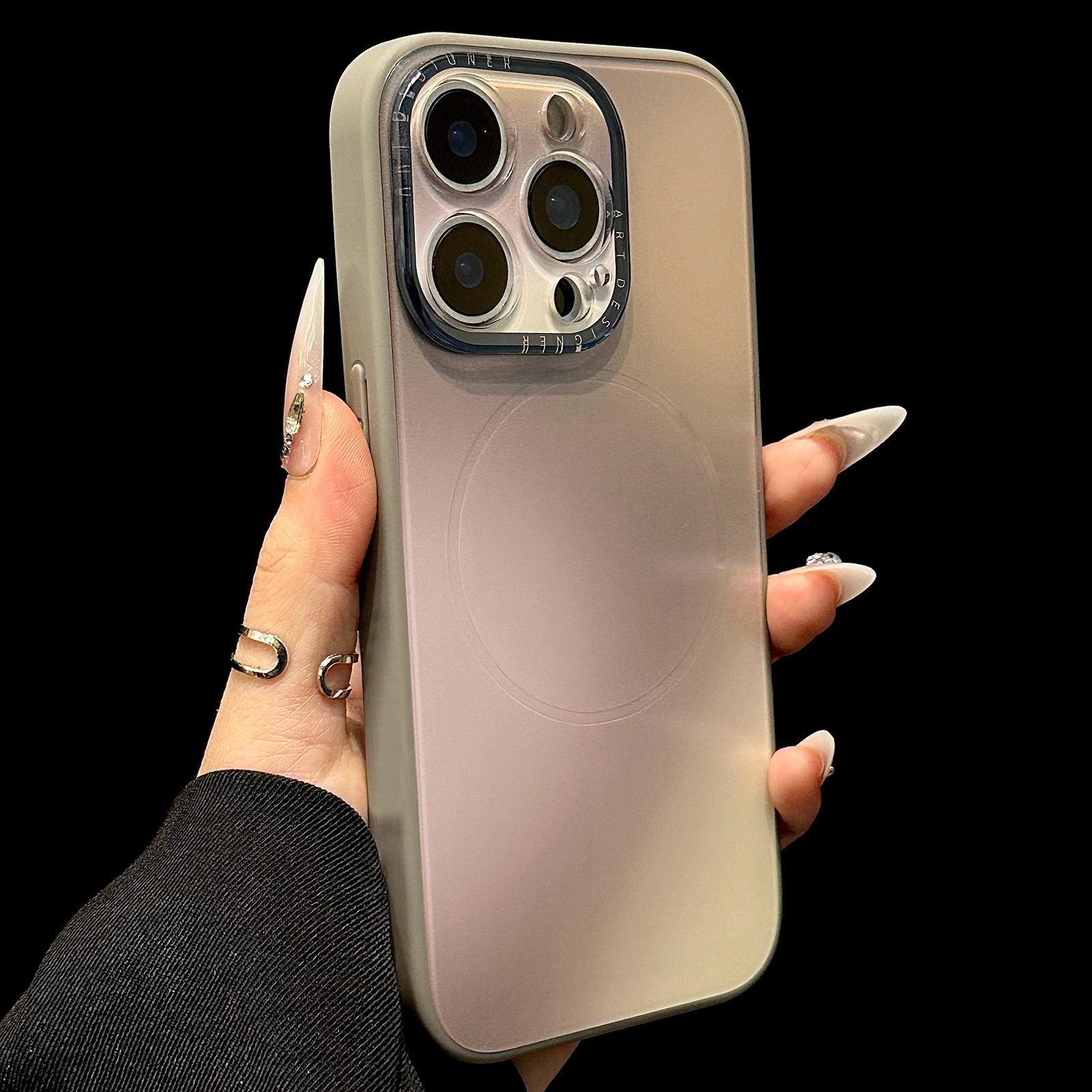 For iPhone 13 Pro Max Gradient Silk Print Acrylic Hybrid TPU MagSafe Phone Case(Grey) - Shopkiz.com