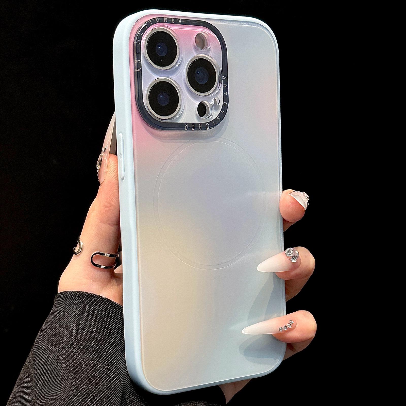 For iPhone 13 Pro Gradient Silk Print Acrylic Hybrid TPU MagSafe Phone Case(Blue) - Shopkiz.com