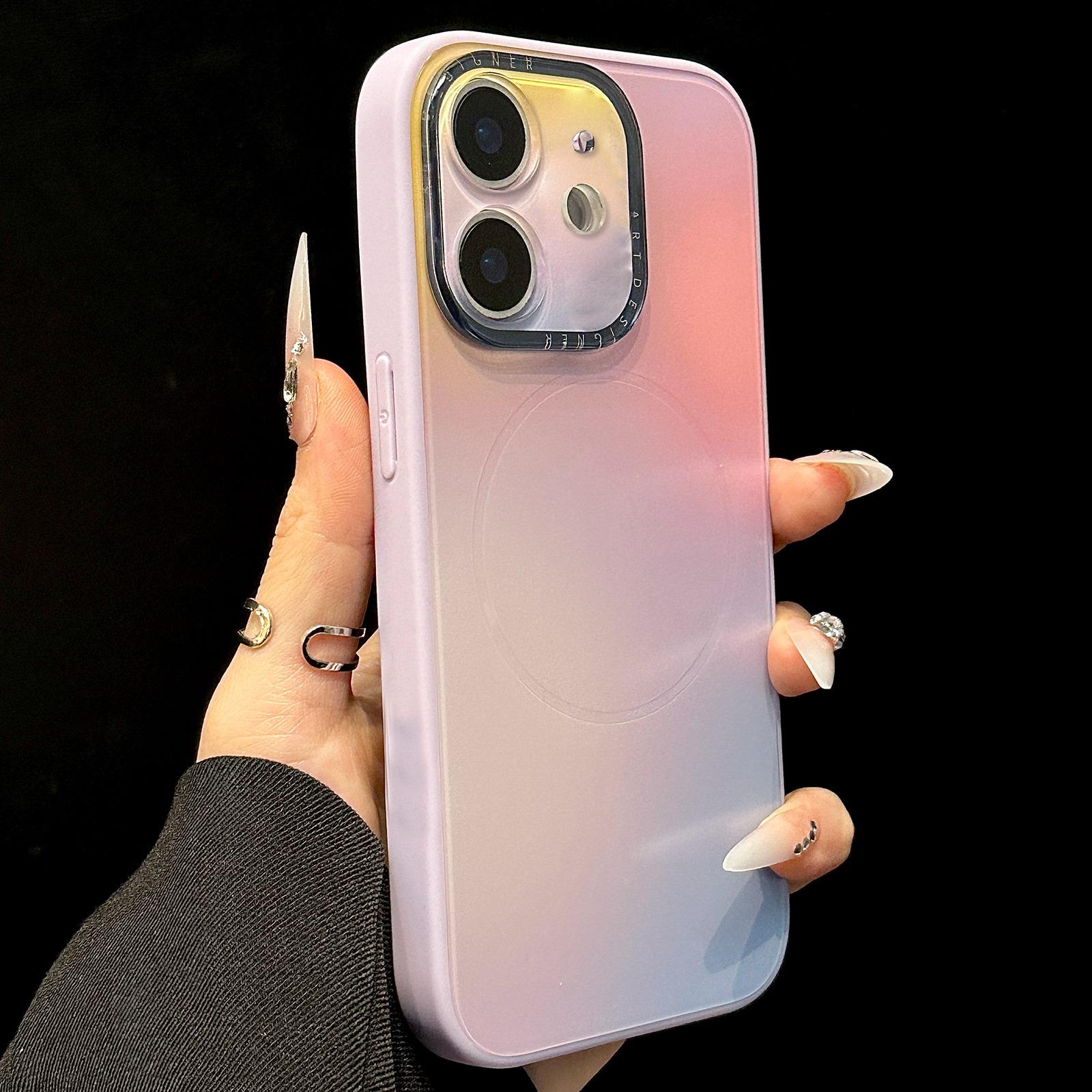 For iPhone 11 Gradient Silk Print Acrylic Hybrid TPU MagSafe Phone Case(Purple) - Shopkiz.com