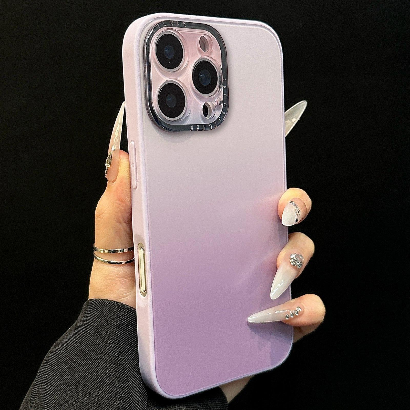 For iPhone 16 Pro Max Gradient Silk Print Acrylic Hybrid TPU Phone Case(Purple) - Shopkiz.com