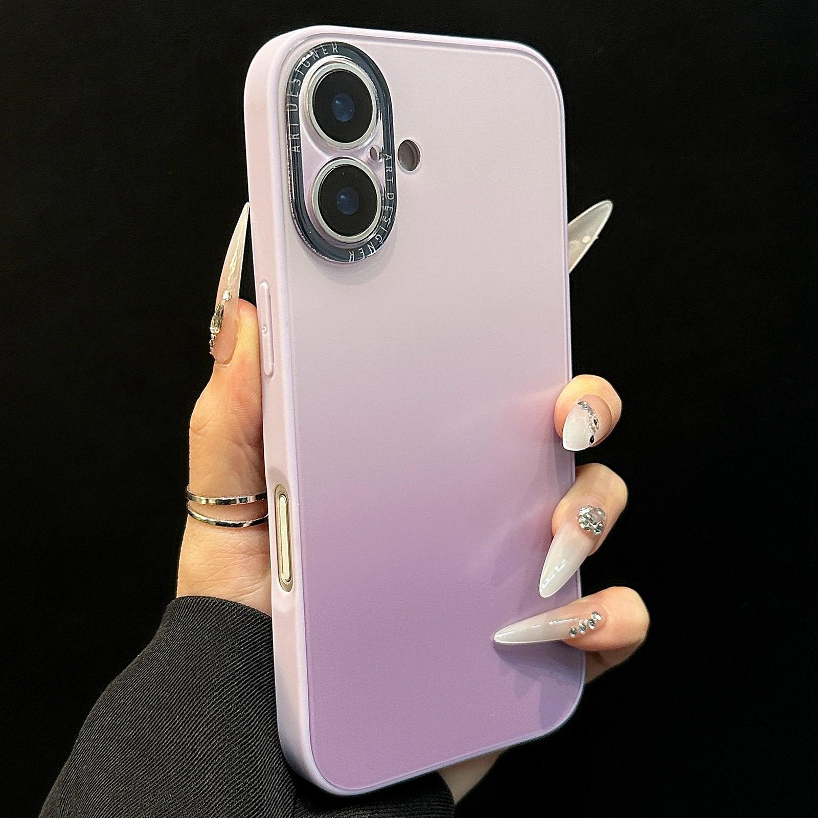 For iPhone 16 Plus Gradient Silk Print Acrylic Hybrid TPU Phone Case(Purple) - Shopkiz.com