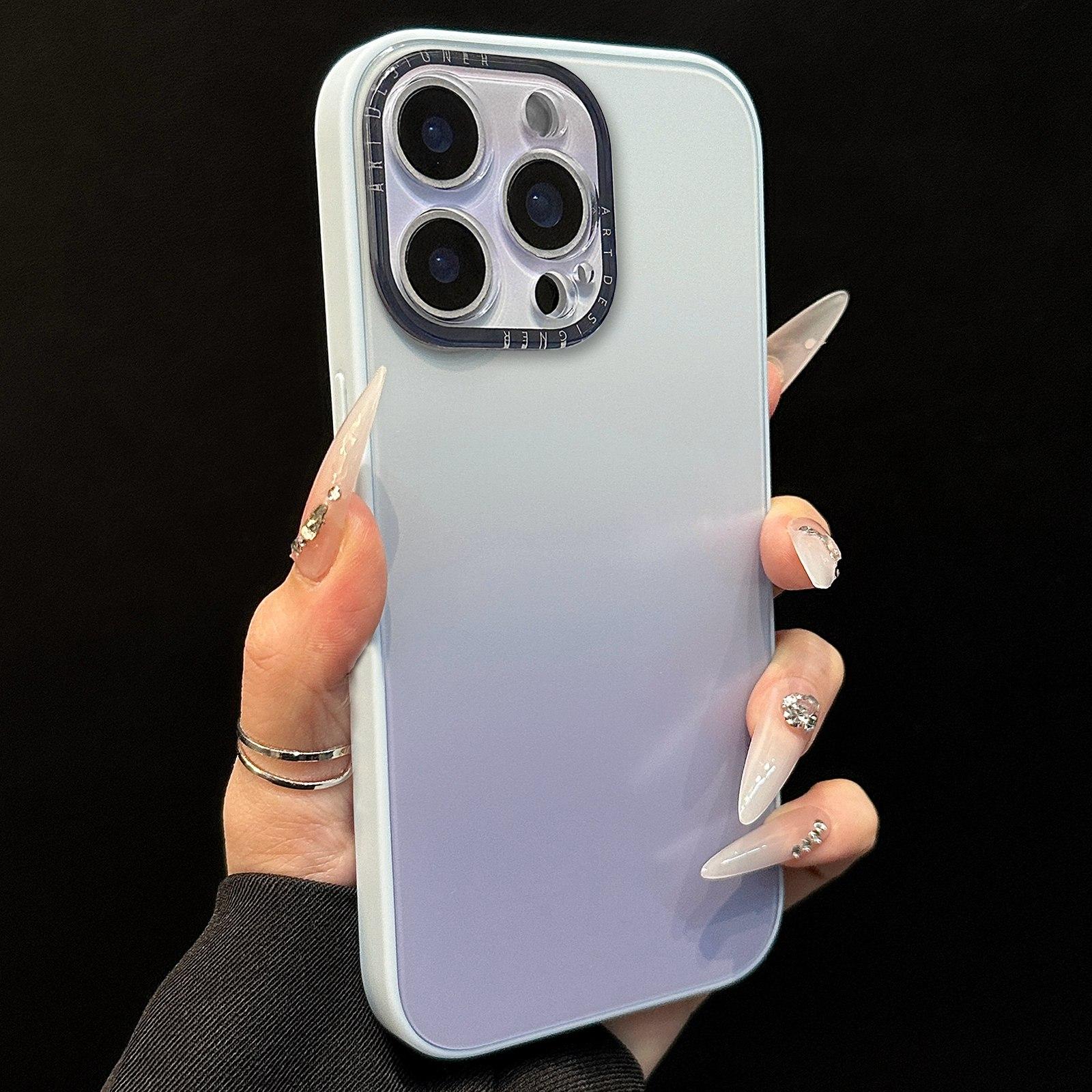 For iPhone 15 Pro Max Gradient Silk Print Acrylic Hybrid TPU Phone Case(Blue) - Shopkiz.com