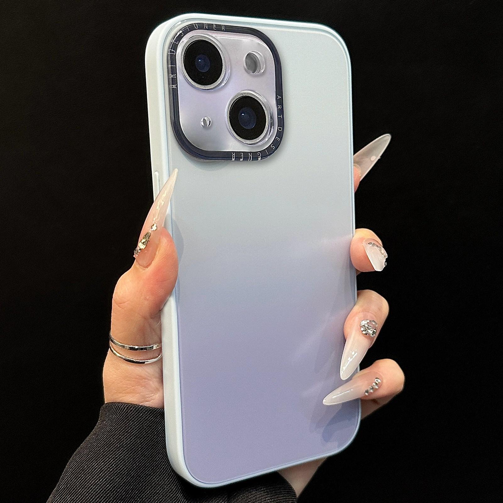 For iPhone 15 Plus Gradient Silk Print Acrylic Hybrid TPU Phone Case(Blue) - Shopkiz.com