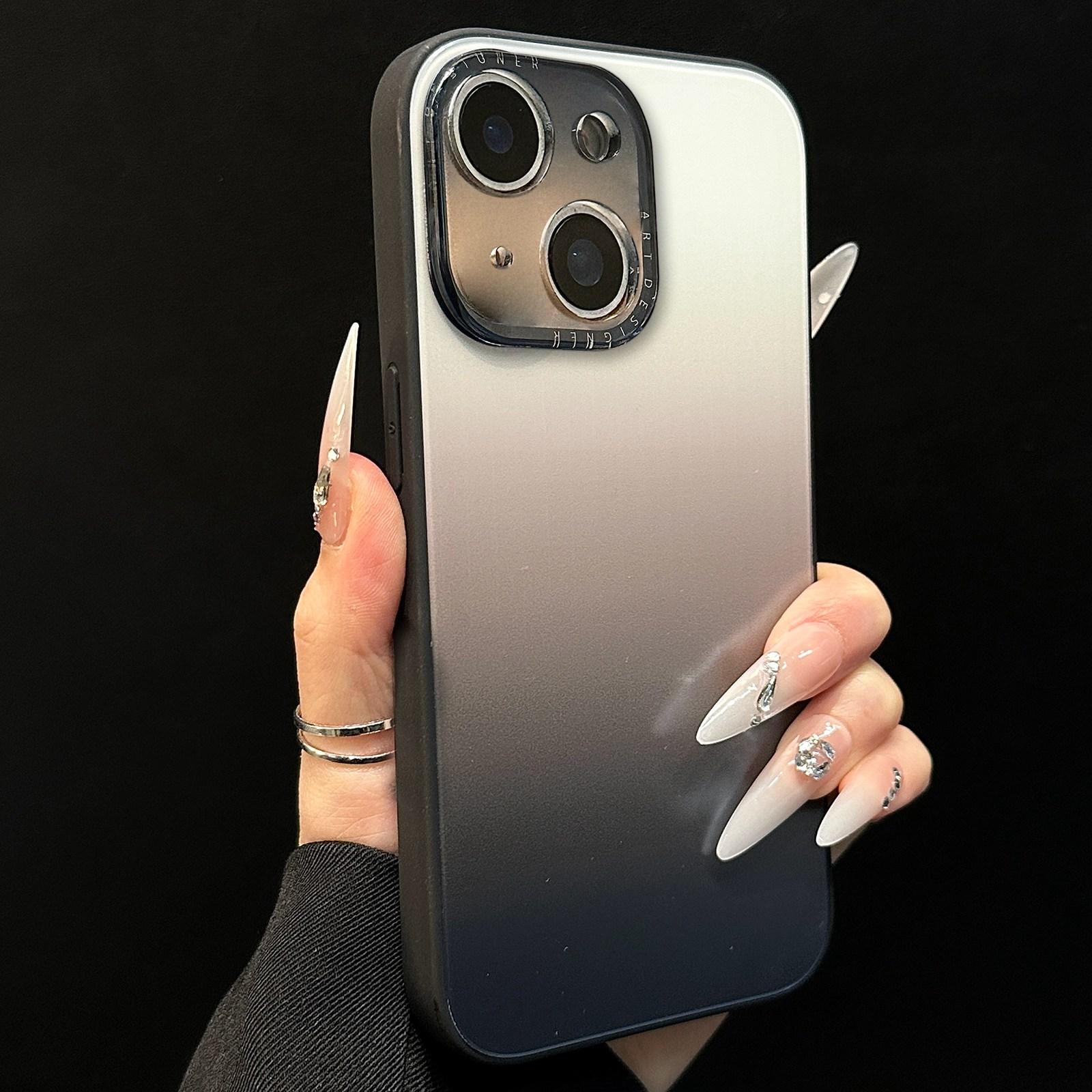For iPhone 15 Plus Gradient Silk Print Acrylic Hybrid TPU Phone Case(Black) - Shopkiz.com
