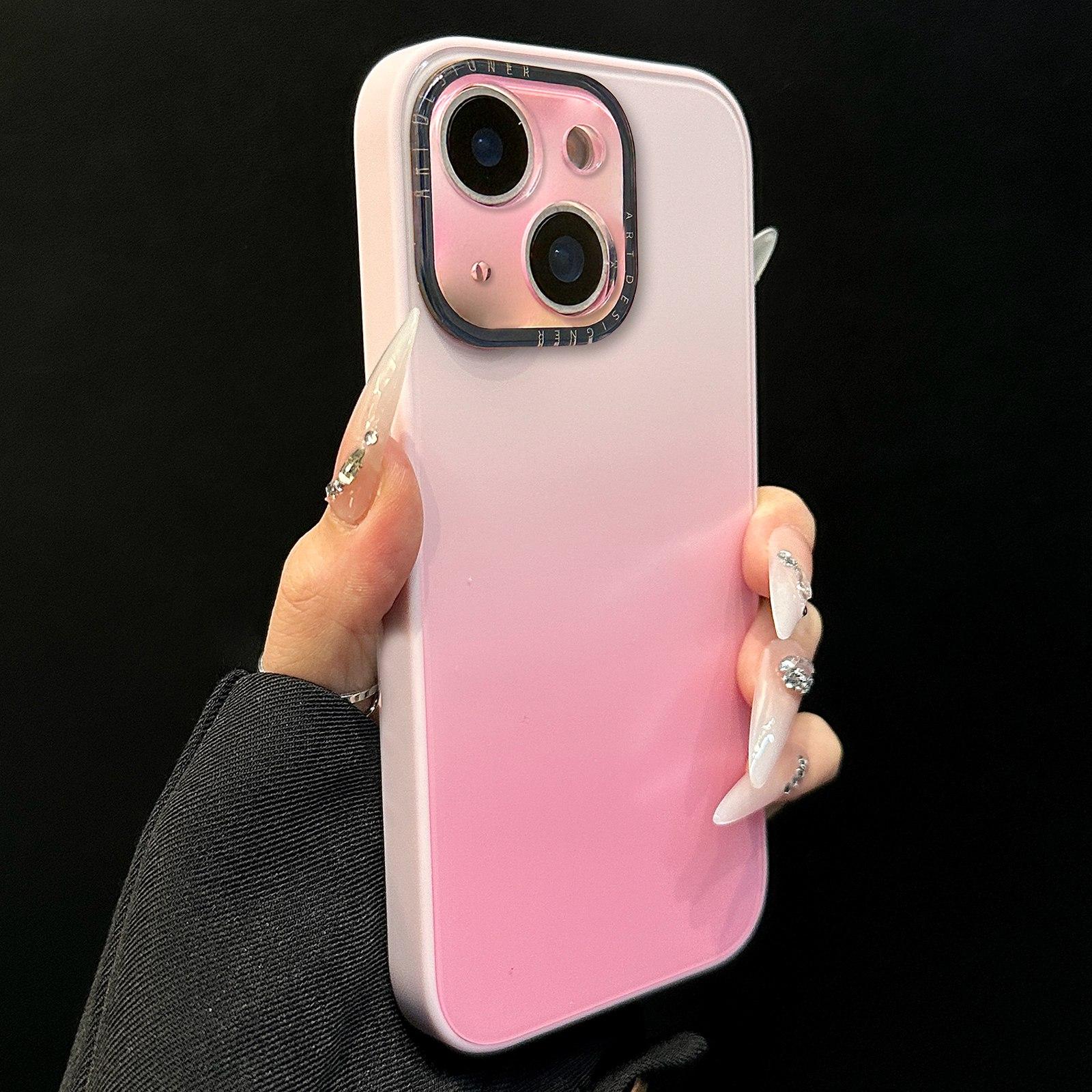 For iPhone 14 Gradient Silk Print Acrylic Hybrid TPU Phone Case(Pink) - Shopkiz.com