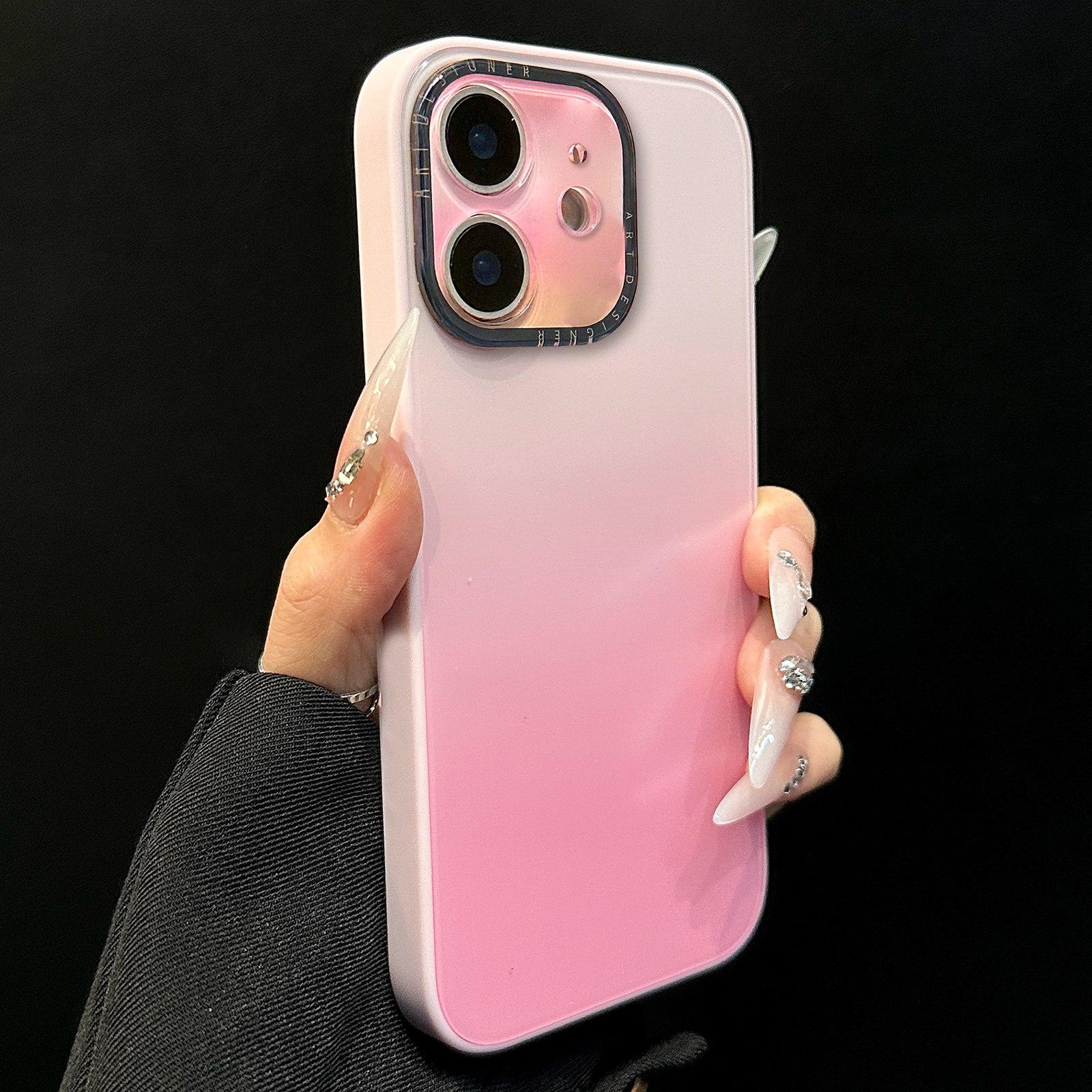 For iPhone 11 Gradient Silk Print Acrylic Hybrid TPU Phone Case(Pink) - Shopkiz.com