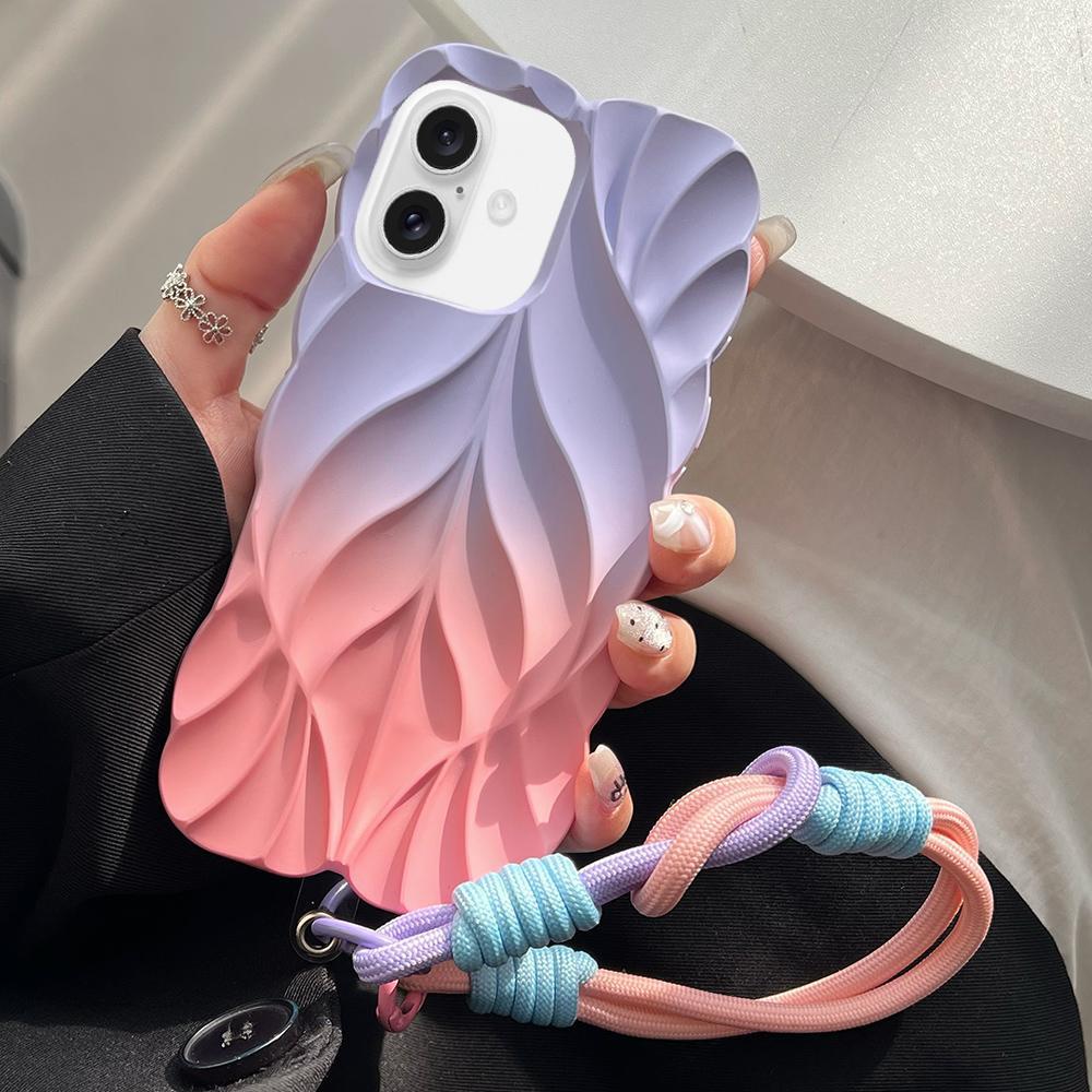For iPhone 17 Thickened 3D Leaf Pattern Two-Color Oil-Sprayed TPU Phone Case with Strap(Purple Pink) - Shopkiz.com