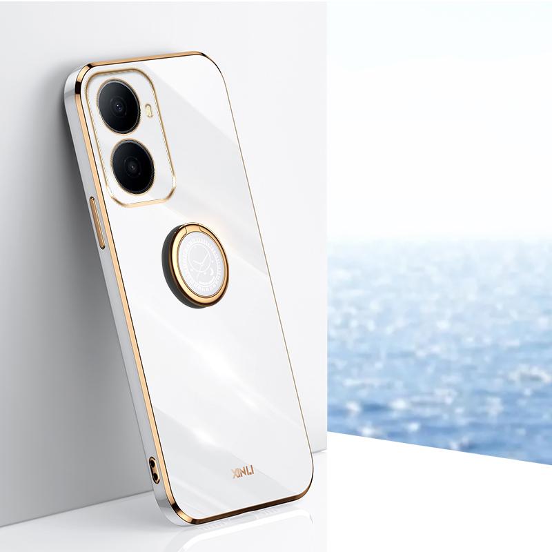 For Wiko Hi Enjoy 80 Plus XINLI Straight Edge 6D Electroplate TPU Phone Case with Ring Holder(White) - Shopkiz.com