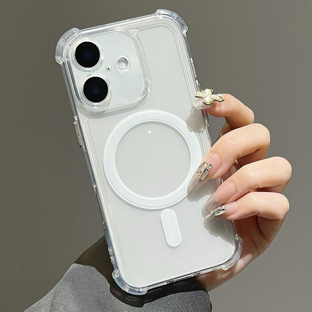 For iPhone 16 Plus Electroplating TPU Hybrid PC Four Corners Shockproof MagSafe Phone Case(White) - Shopkiz.com