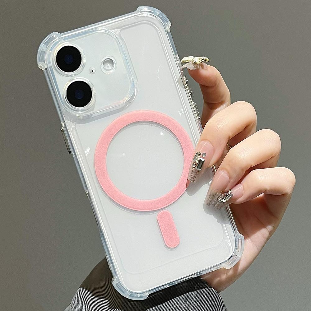 For iPhone 16 Plus Electroplating TPU Hybrid PC Four Corners Shockproof MagSafe Phone Case(Pink) - Shopkiz.com