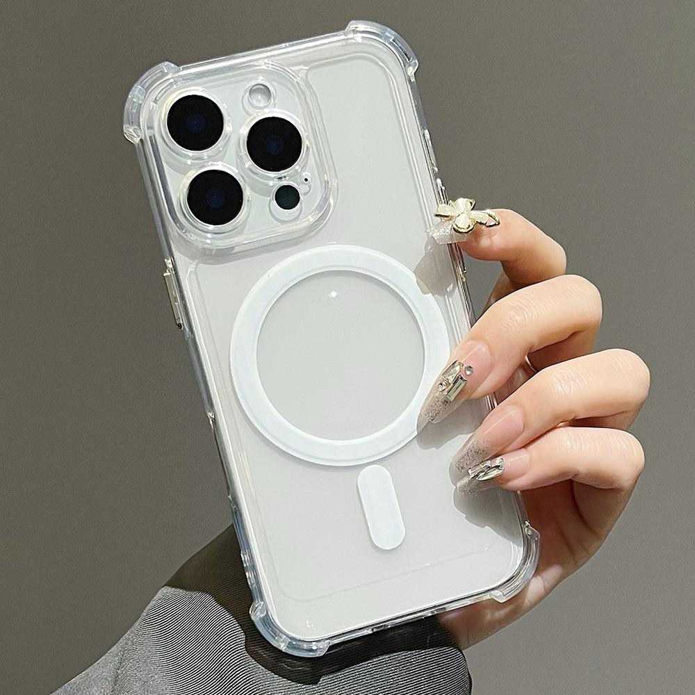 For iPhone 15 Pro Electroplating TPU Hybrid PC Four Corners Shockproof MagSafe Phone Case(White) - Shopkiz.com